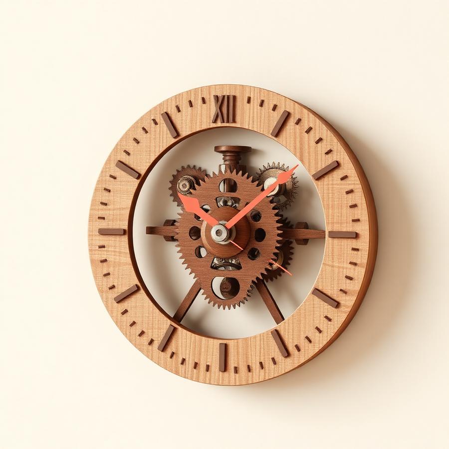 Mechanical Wooden Clock — Ninety-one parts, one working escapement